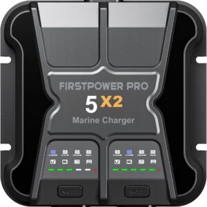 2 Bank Marine Battery Charger 5X2, 10A (5A\/Bank) - 12V Waterproof Onboard Battery Charger, Battery Maintainer & Desulfator for SLA\/AGM, Lithium (LiFePO4), Calcium & Deep-Cycle Battery- Charged 24\/7