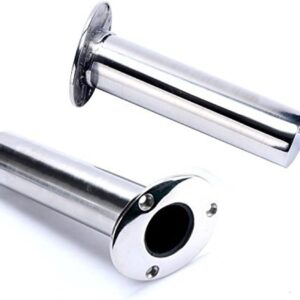 2pcs Boat Accessories Marine Stainless Steel 316 Deluxe Rod Holders with Drain, Flush Mount Fishing Rod Pole Holders, 15 Degree