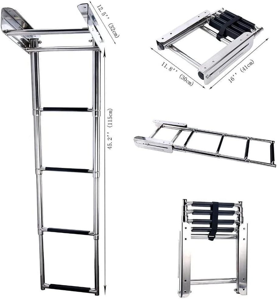 4 Step Boat Ladder, Stainless Steel Telescoping Boarding Ladder Under Platform Boat Marine Deck Ladder Boat Accessories for Boat Pontoon Yacht Truck RV - Image 2