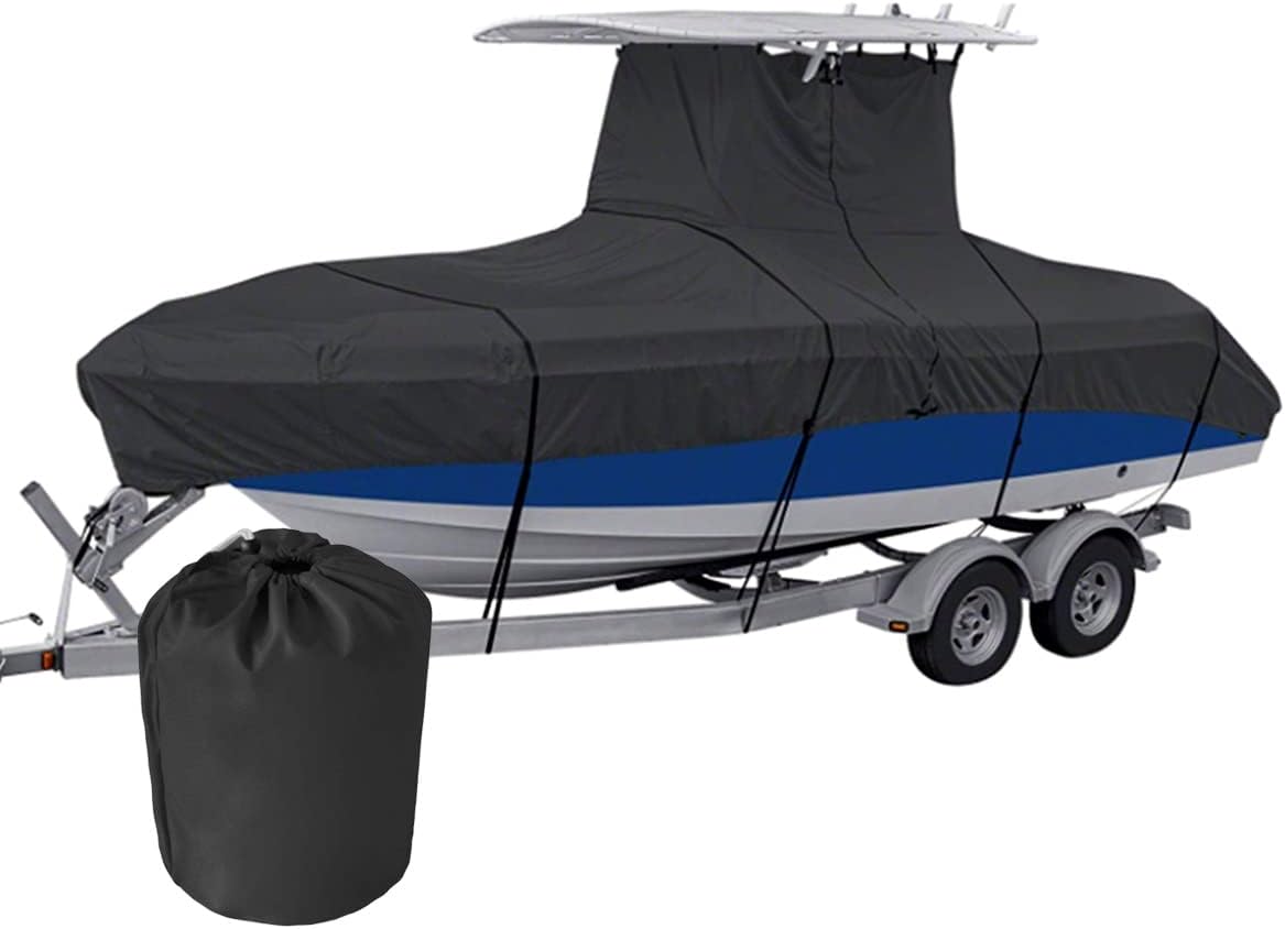 600D Heavy Duty Boat Cover Outdoor Protection and Tear Proof Replacement for T - Top Boat Trailerable Marine Accessories Black (Size : 16-18FT) ()