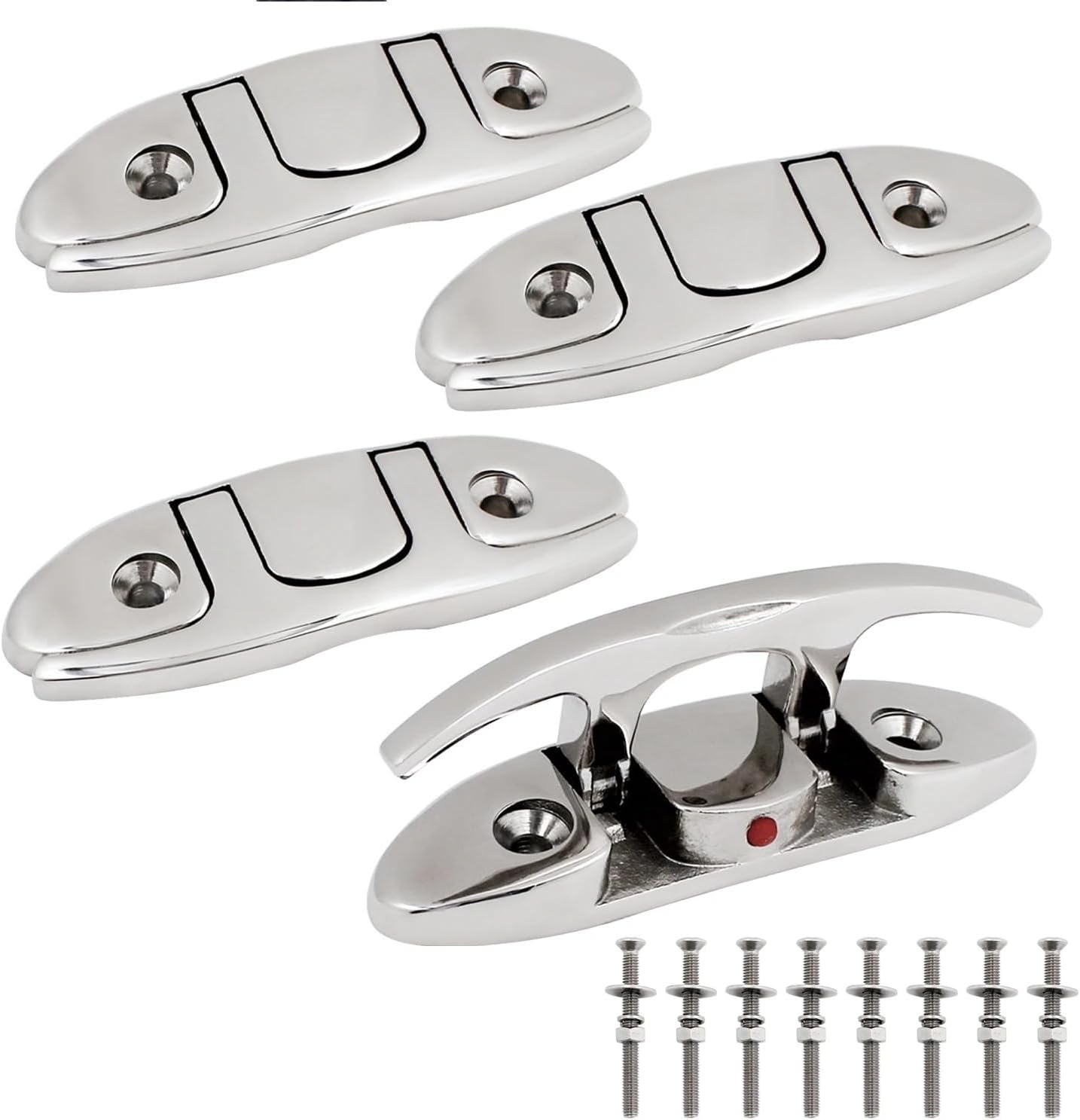 AMHSNIJI Marine Accessories Boat Folding Down Dock Cleat, 316 Stainless Steel, Flush Mount, Rope, Flip Up Cleat 4 Pcs, 4.7 ", 6"