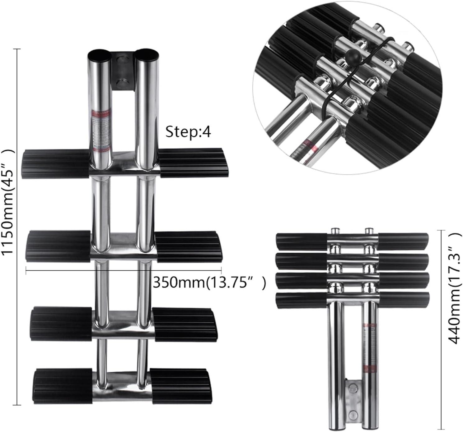 Boat Accessories 4 Steps Boat Ladder Stainless Steel Vertical Telescoping Transom Mounting Ladder Marine - Image 2