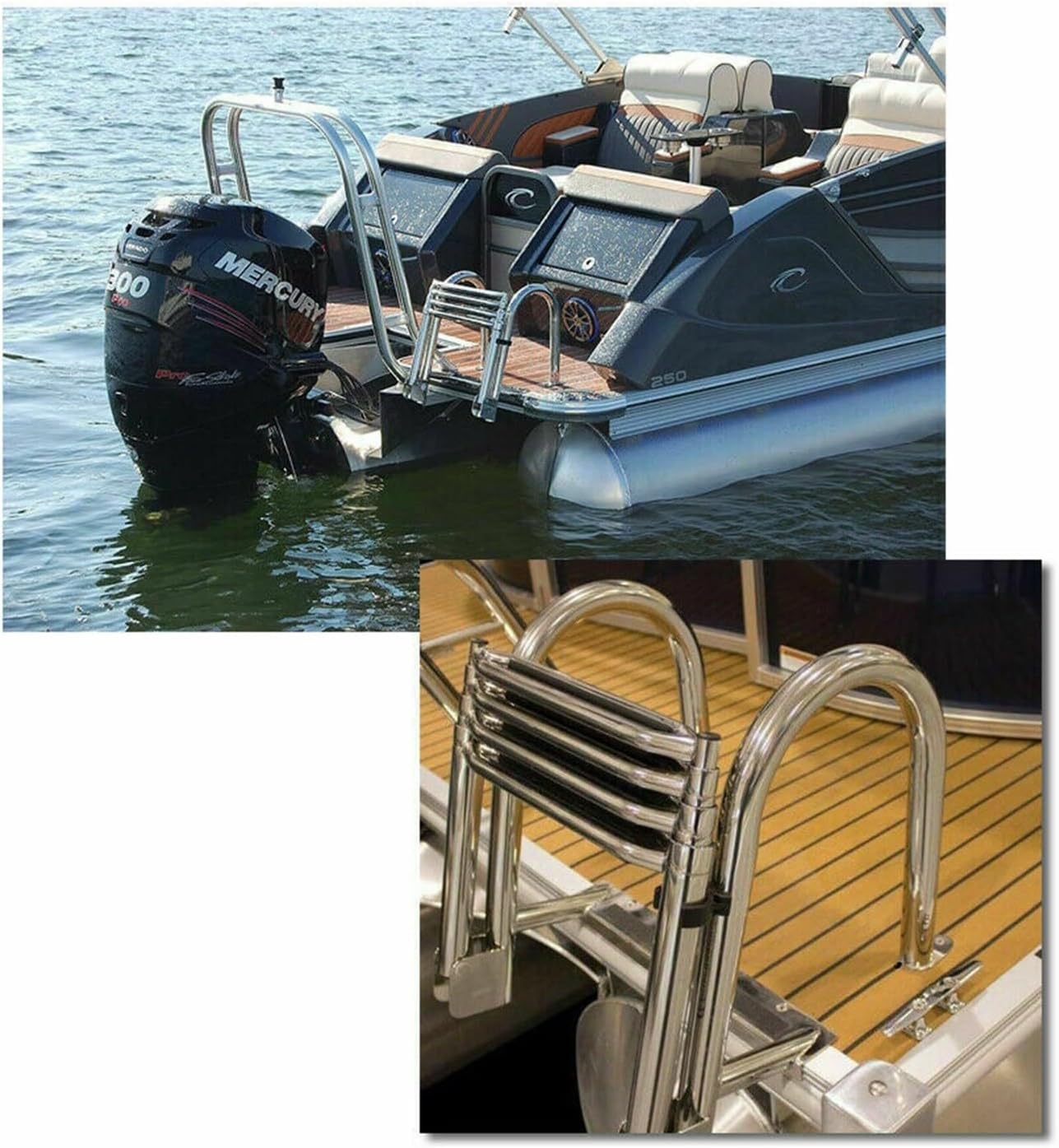 Boat Accessories Marine 4 Step Folding Telescoping Boat Ladder Stainless Steel Inboard Rail Dock Heavy Duty Siwmming Ladder - Image 6