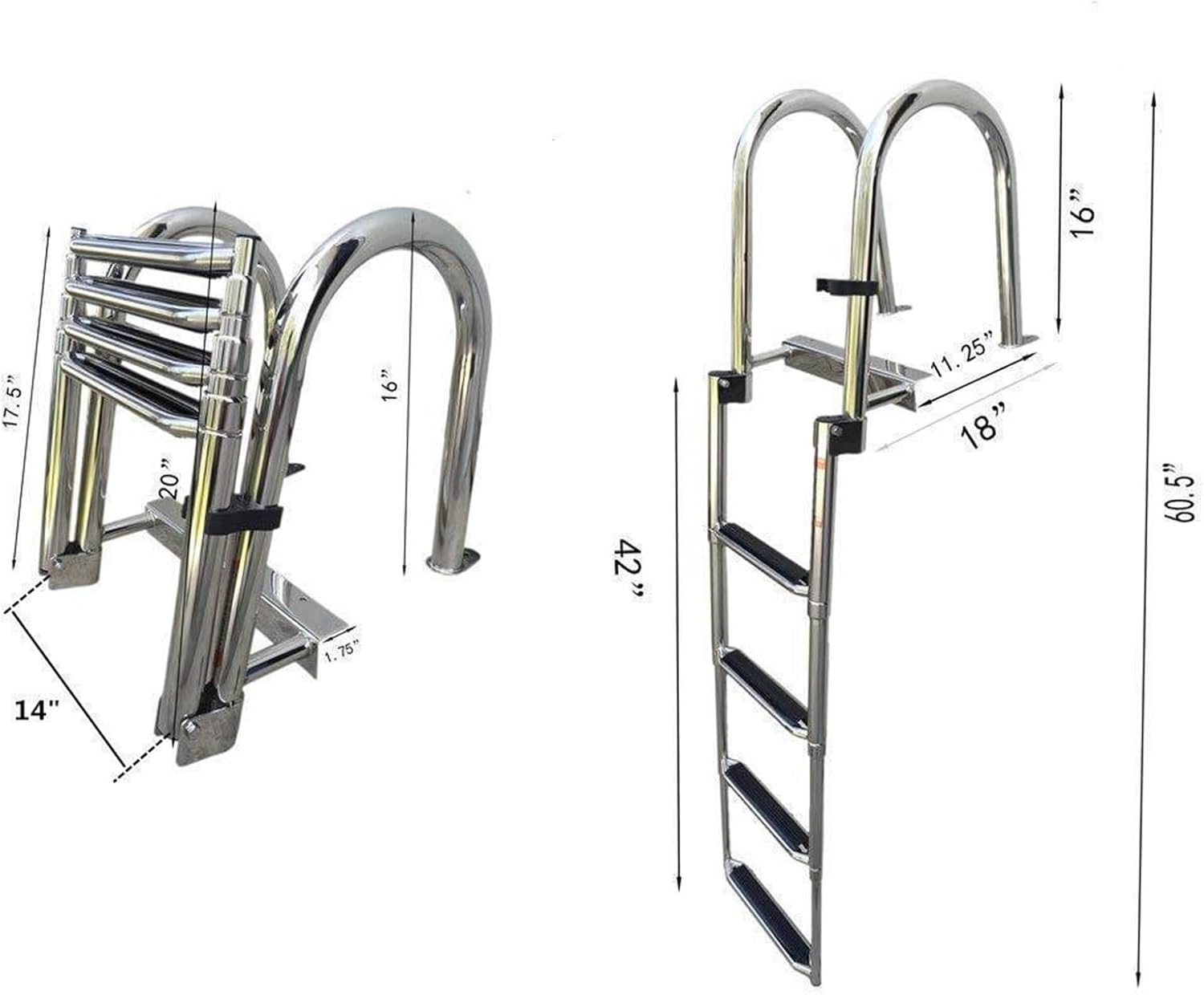 Boat Accessories Marine 4 Step Telescoping Boat Ladder Stainless Steel Inboard Rail Dock Siwmming Ladder - Image 2