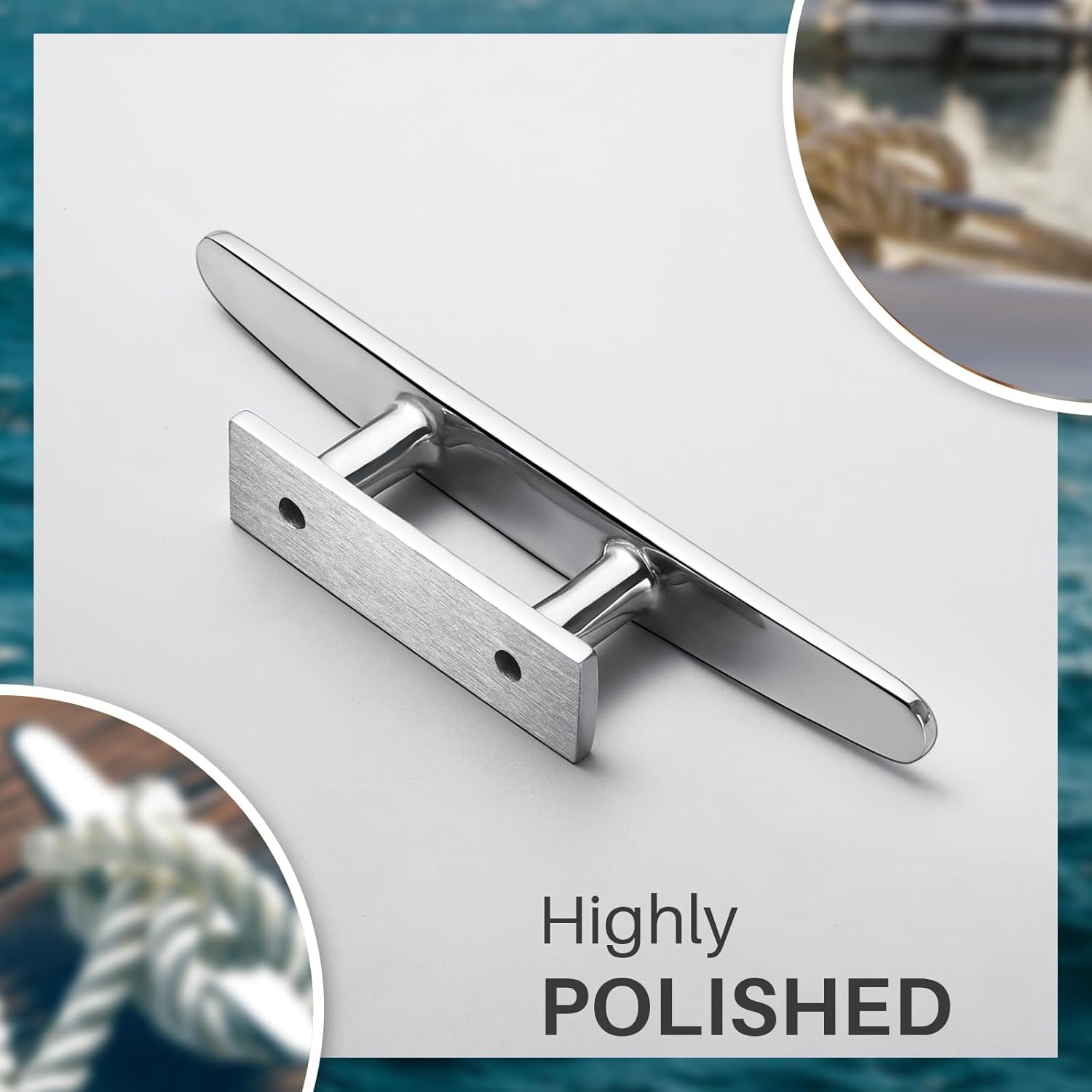 Boat Cleats 6 Inch, Marine Grade 316 Stainless Steel Boat Mooring Cleat Pack of 4, Installation Accessories Included - Image 5