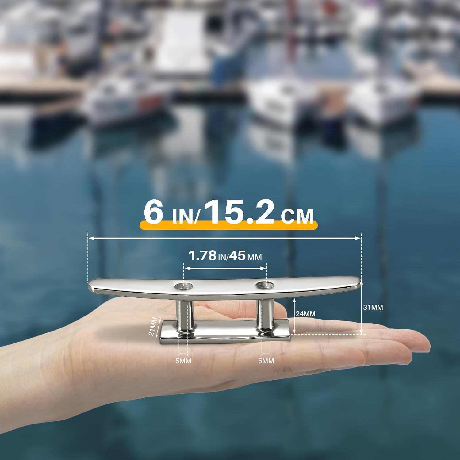 Boat Cleats 6 Inch, Marine Grade 316 Stainless Steel Boat Mooring Cleat Pack of 4, Installation Accessories Included - Image 2