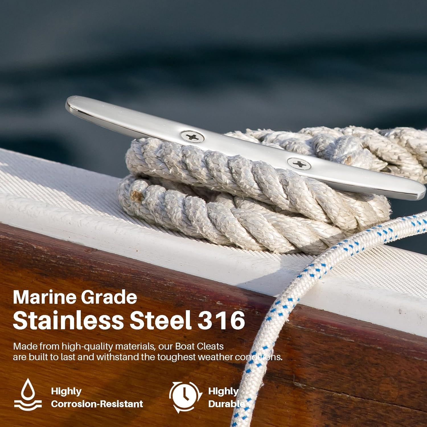Boat Cleats 6 Inch, Marine Grade 316 Stainless Steel Boat Mooring Cleat Pack of 4, Installation Accessories Included - Image 3