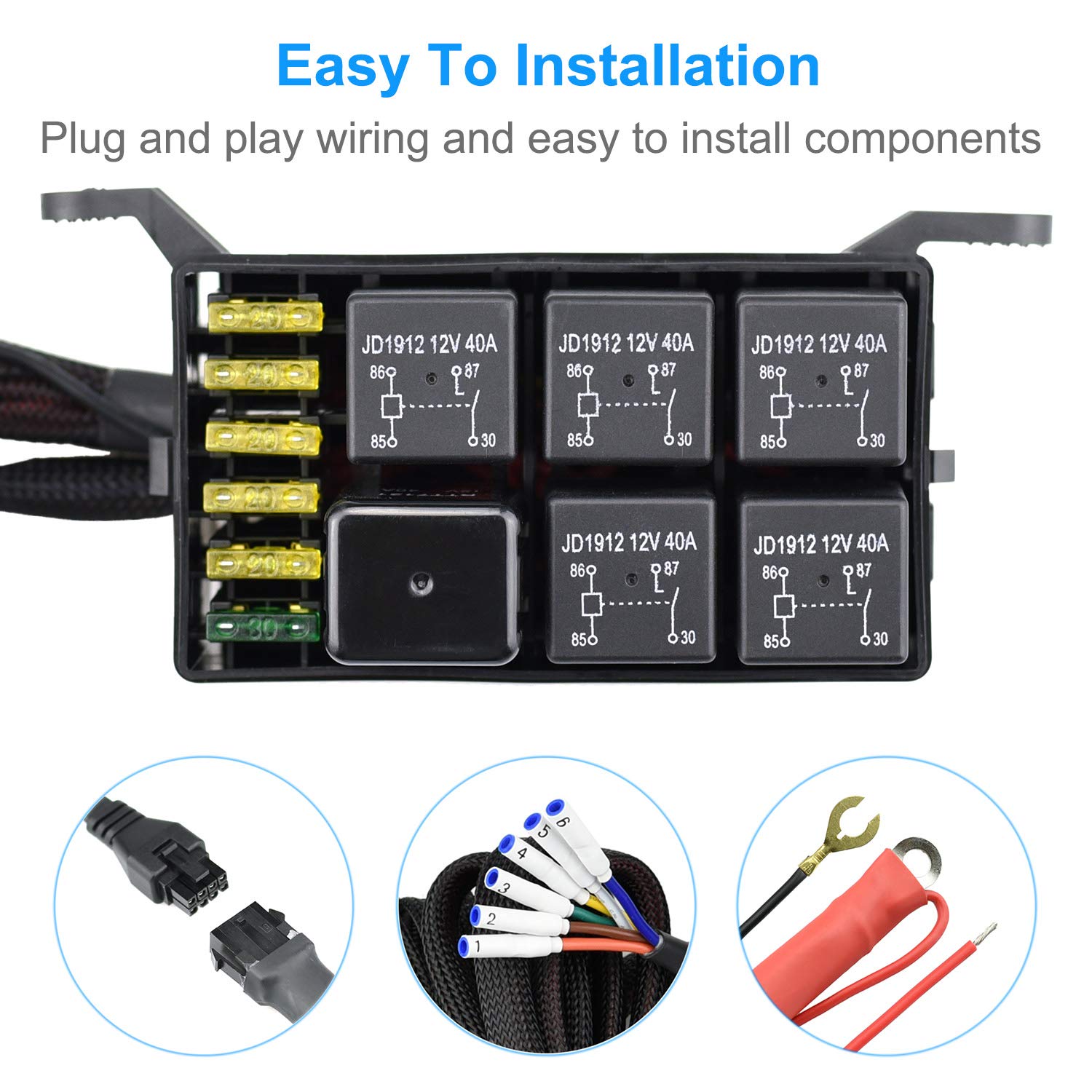 Cllena Universal 6 Gang ON/Off Switch Panel with Relay System Fuse Box Wiring Harness Assembly Kit for Car Auto Truck Camper Rv ATV UTV Jeep Off-Road Marine Boat Accessories - Image 5