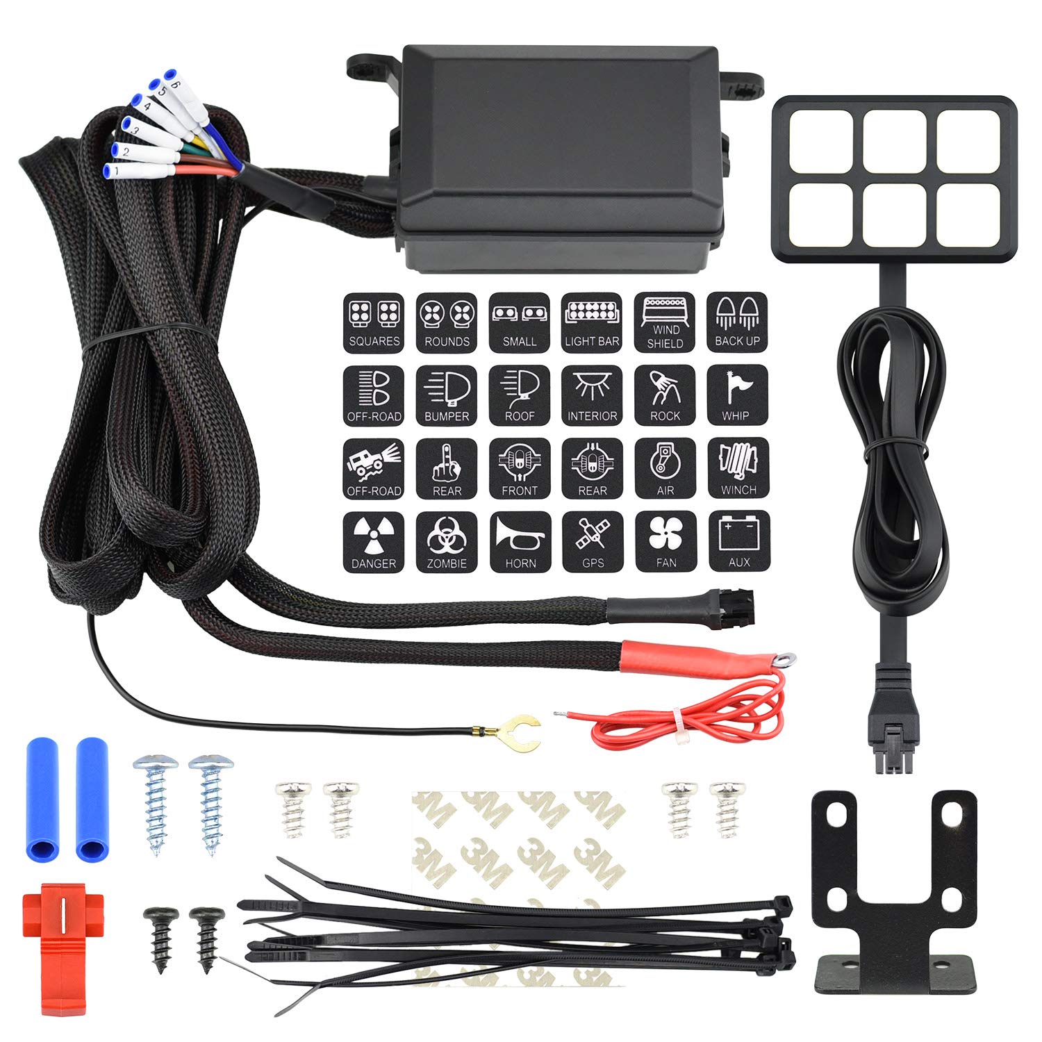 Cllena Universal 6 Gang ON/Off Switch Panel with Relay System Fuse Box Wiring Harness Assembly Kit for Car Auto Truck Camper Rv ATV UTV Jeep Off-Road Marine Boat Accessories