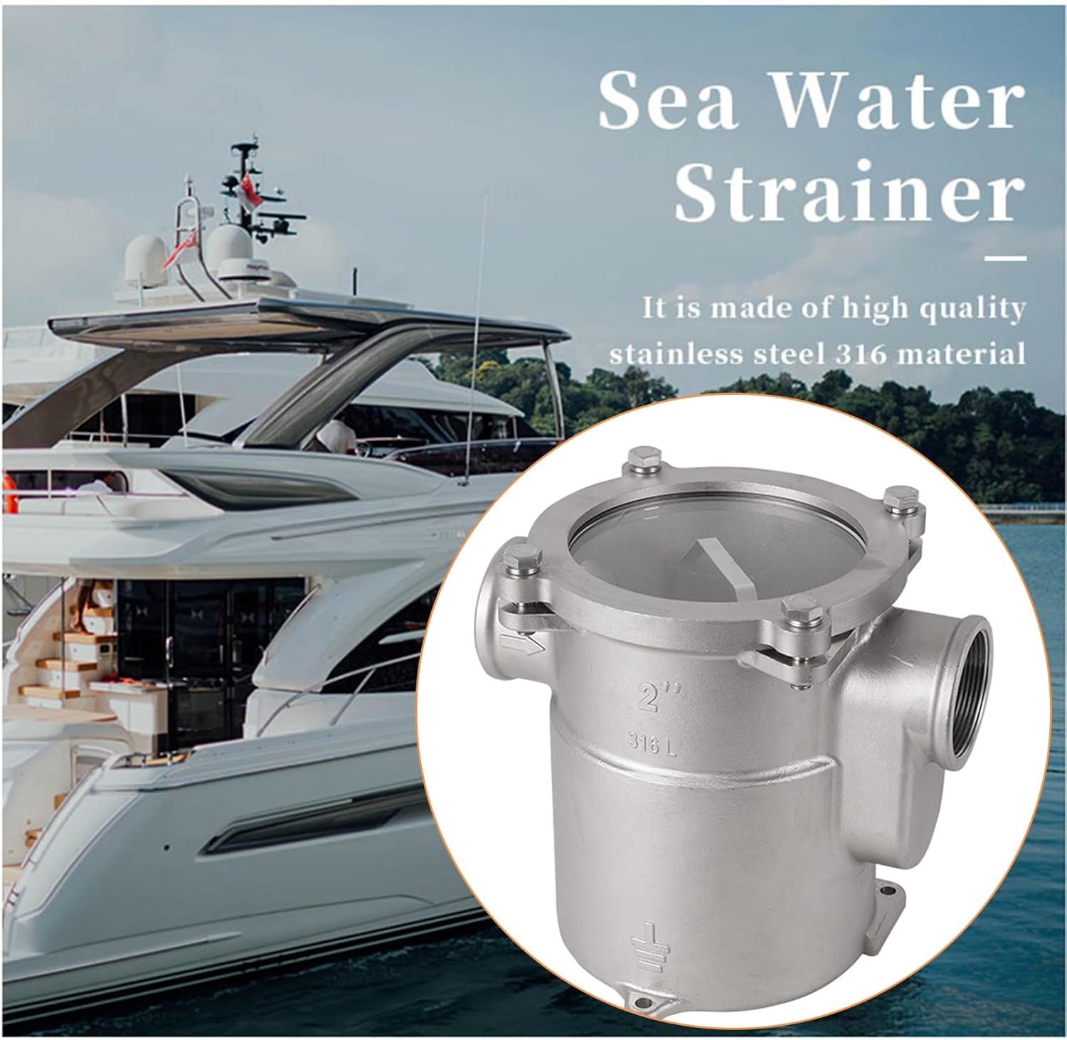 FOTN 2 inch 316 Stainless Steel Seawater Filter Marine,2” Seawater Strainer Marine Hardware Water Strainer for Boat Yacht Ship Hardware Accessories, silver - Image 5