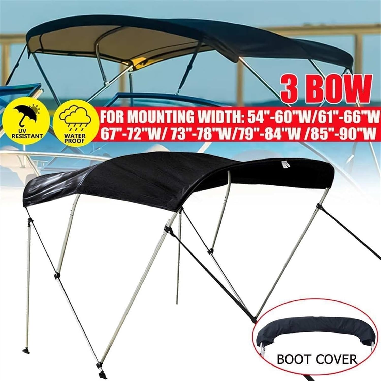 Hoangbinsn 3 Bow Biminii Top Replacement Canvas Cover Boot Cover with Frame 600D Waterproof Anti UV Boat Cover Marine Accessories(85-90W) - Image 7