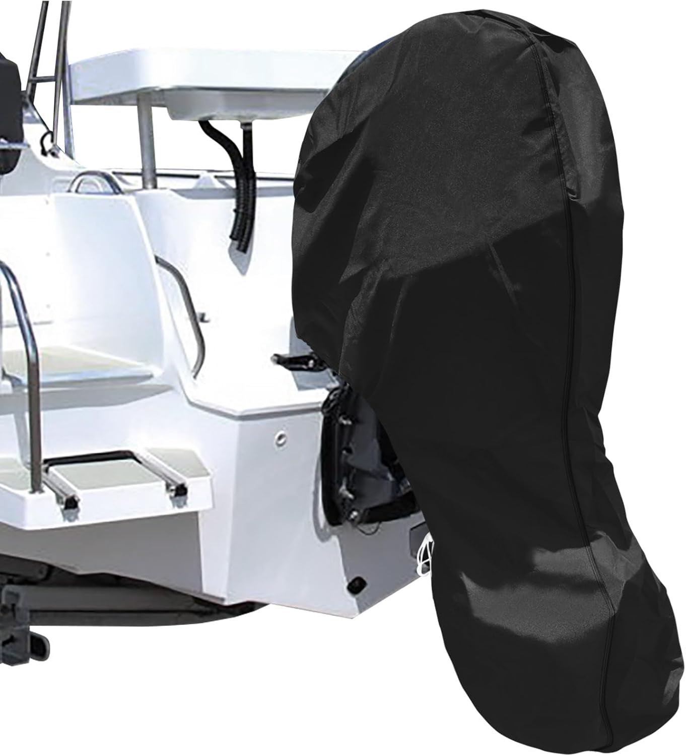 iCOVER Outboard Motor Covers, Trailerable Full Boat Engine Cover Waterproof Heavy Duty Oxford Fabric with Zipper, Fits 30-60HP Motors