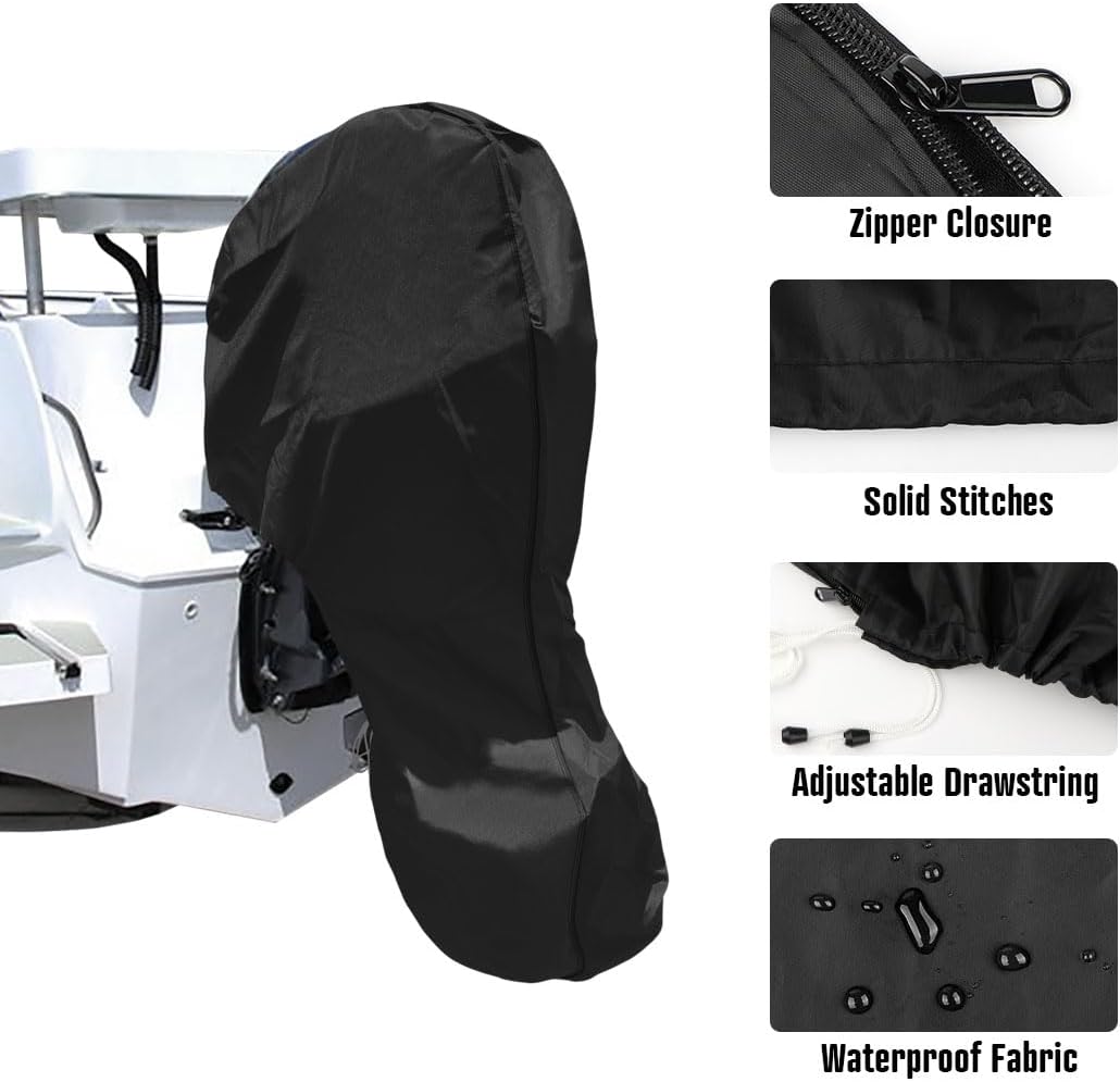 iCOVER Outboard Motor Covers, Trailerable Full Boat Engine Cover Waterproof Heavy Duty Oxford Fabric with Zipper, Fits 30-60HP Motors - Image 2