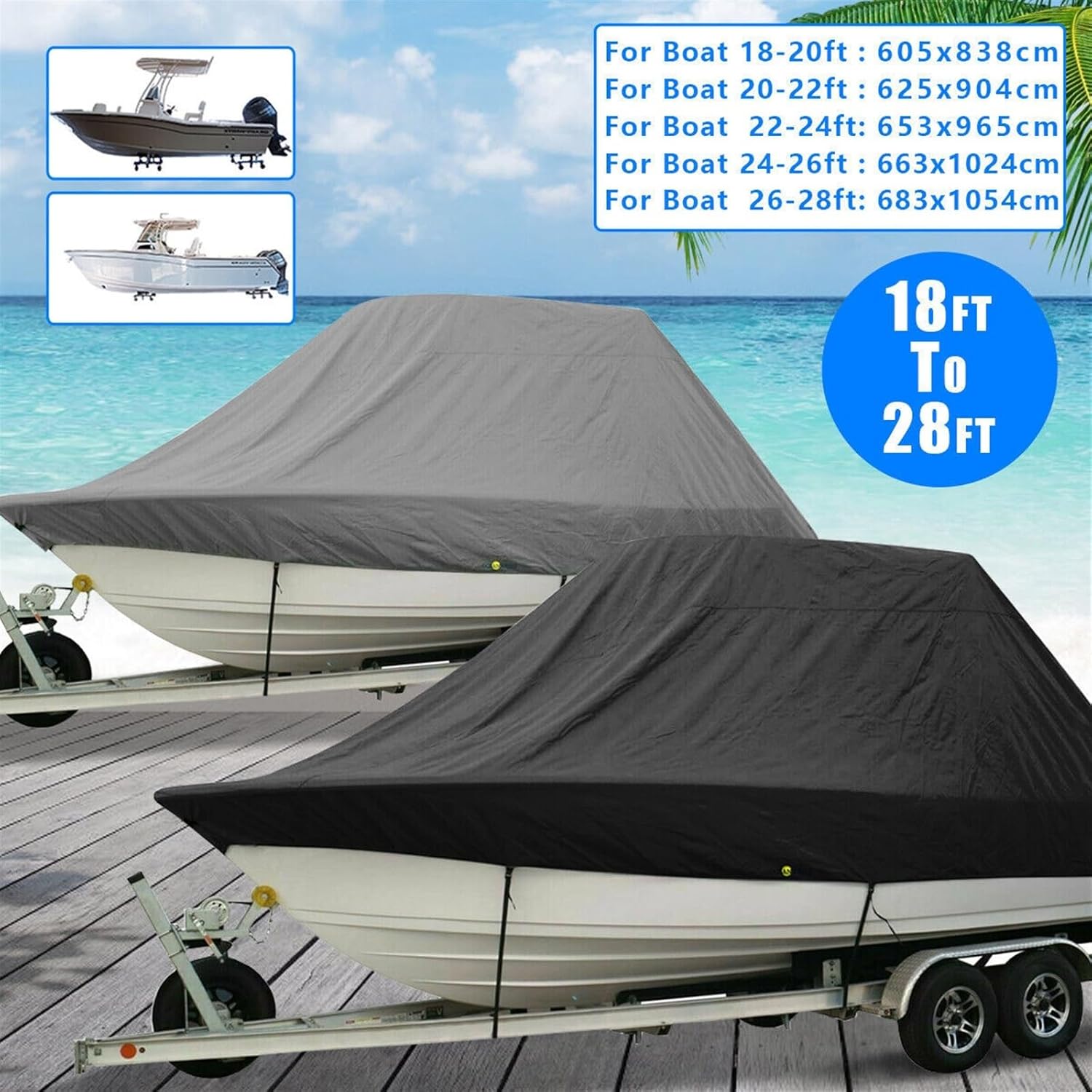 Marine Accessories 600D 18 20 22 24 26 28Ft Yacht Boat Cover Boat Cover Winter Snow Cover Waterproof Sunshade Heavy Duty Trailer Marine Cover(Gery 22-24ft) - Image 3