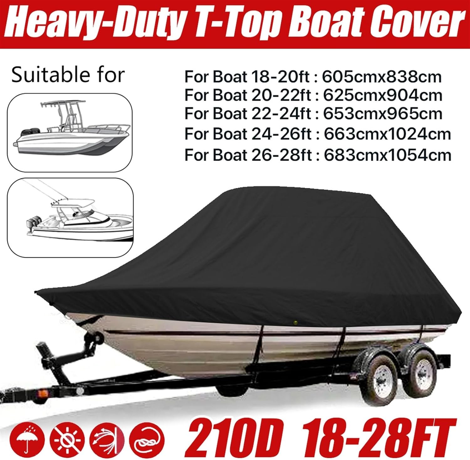 Marine Accessories 600D 18-28Ft Yacht Boat Cover Boat Cover Winter Snow Cover Waterproof Sunshade Heavy Duty Trailer Marine Cover(26-28FT) - Image 5