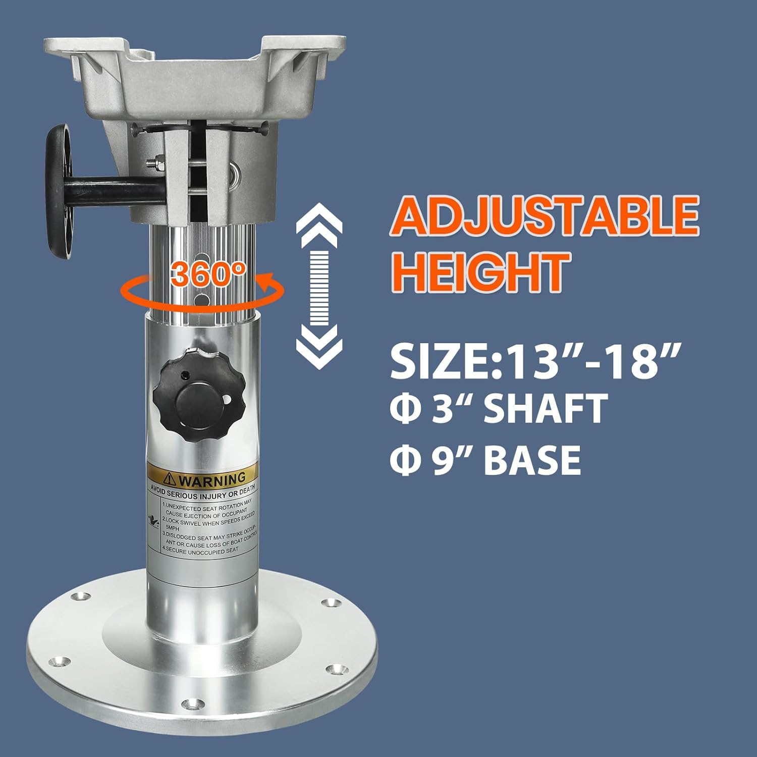 ONHI Adjustable Aluminum Boat Seat Pedestal 13-19 Inch Height, Locking Design, Silver Polished, for Fishing Boats and Marine Vessels - Image 2