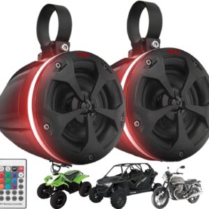 Pyle, Marine Speaker System, 800W, Bluetooth, Waterproof, RGB Lights - 4" Active & Passive Speakers for Boats, ATVs, UTVs, Includes Mounting Accessories, 2-Channel Class D Amp, IP-X5 Rated