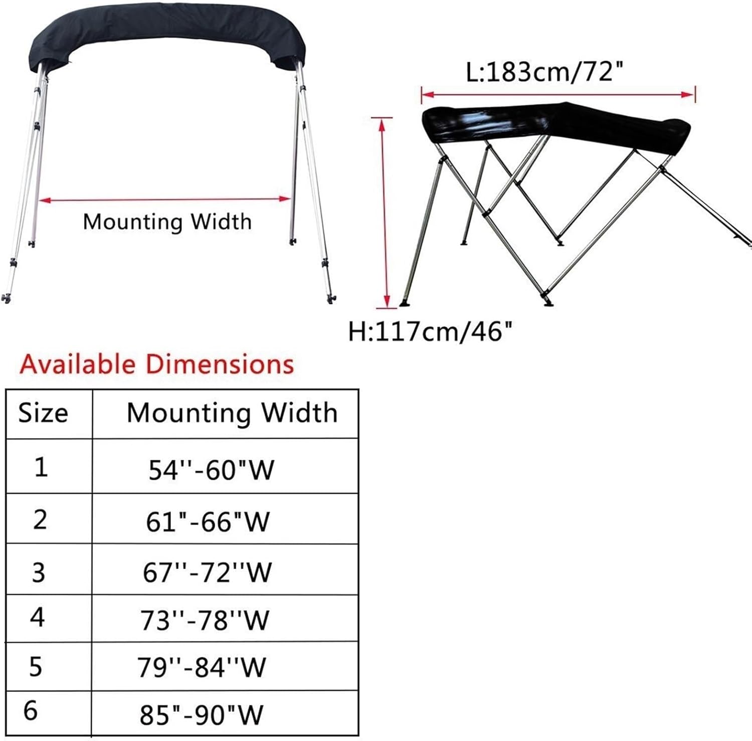 Quaingfair 3 Bow Biminii Top Replacement Canvas Cover Boot Cover with Frame 600D Waterproof Anti UV Boat Cover Marine Accessories(85-90W) - Image 3