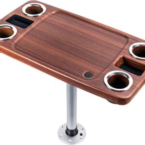 Smartmarine Boat Table Leg Set. Pontoon Boat Table Accessories, 18"x34" Removable Boat Storage Table with Pedestal Leg,4 Drink Holders, 2 Phone Stands
