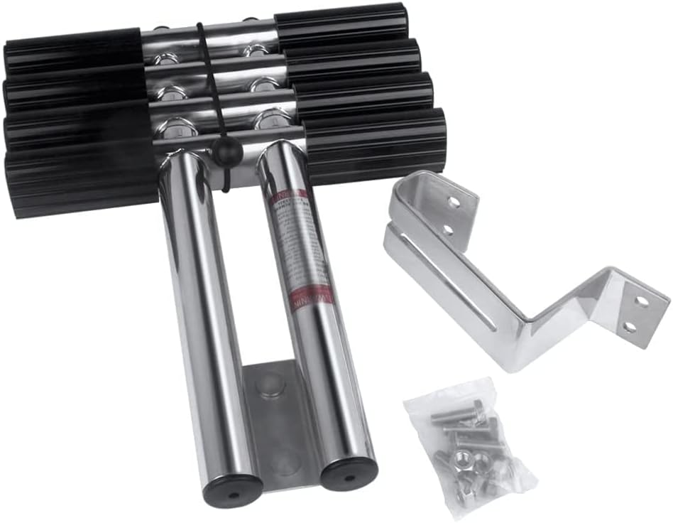 Stainless Steel Boat Ladder, 4 Step Ladder Vertical Telescoping Swim Deck Ladder Transom Mounting Boat Accessories for Marine Yacht/Swimming Pool - Image 4