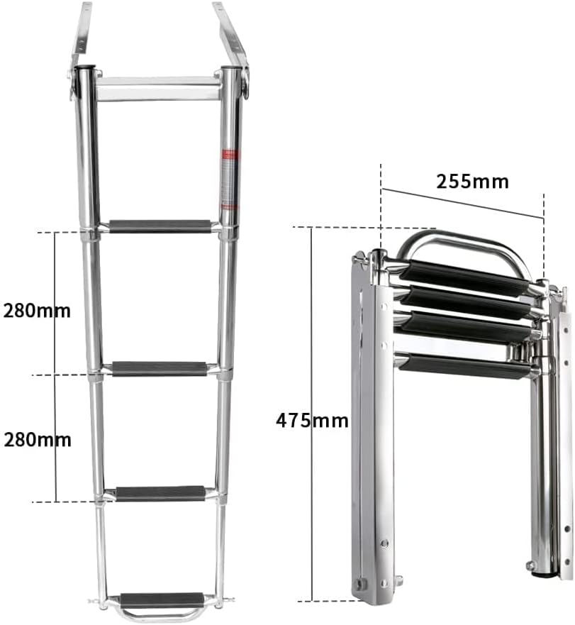Stainless Steel Boat Ladder 4 Step Under Platform Telescoping Marine Pontoon Ladder Boarding Ladder with Handle Boat Accessories for Marine Boat Yacht Camper RV - Image 2