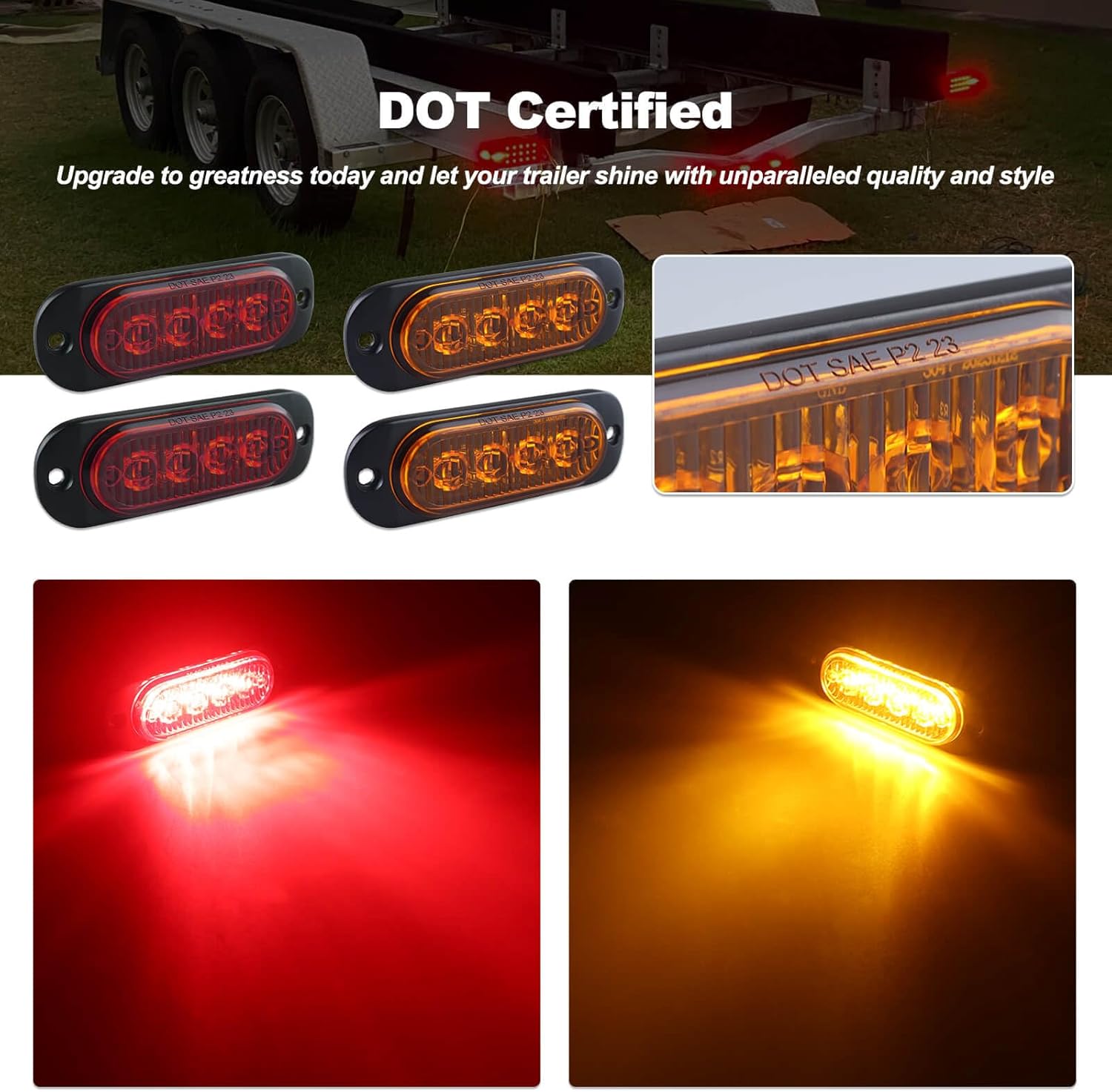 Submersible LED Trailer Light Kit Rectangle American Flag Designed 3rd Brake Lights Aluminum Alloy Base Stop Turn Tail Lights for 12V Trailer Boat Trucks Snowmobile - Image 3