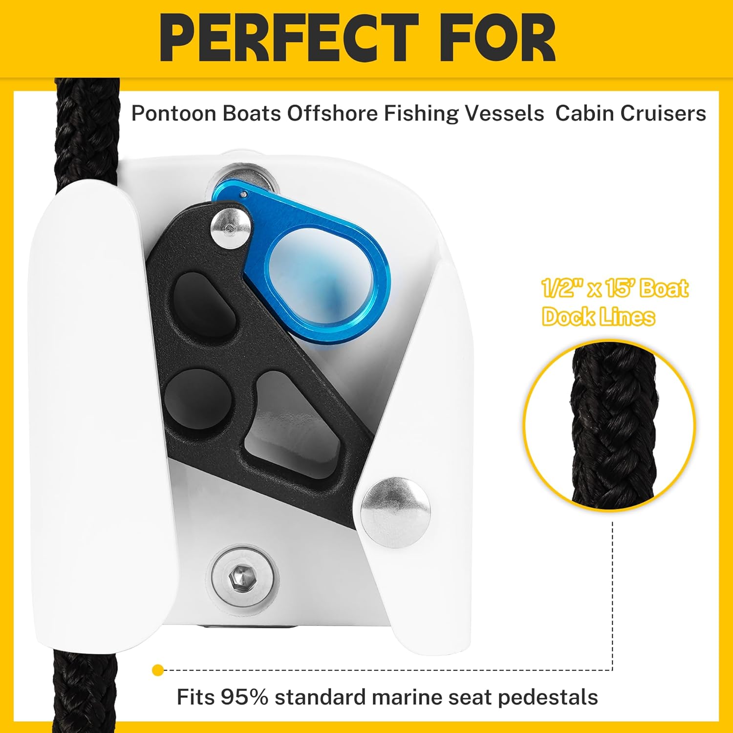 TENGBASE 4PS Pontoon Boat Fender Hanger, 1-1\/4 inch Rail Mount, Fits 3\/8-5\/8 inch Ropes - Image 2