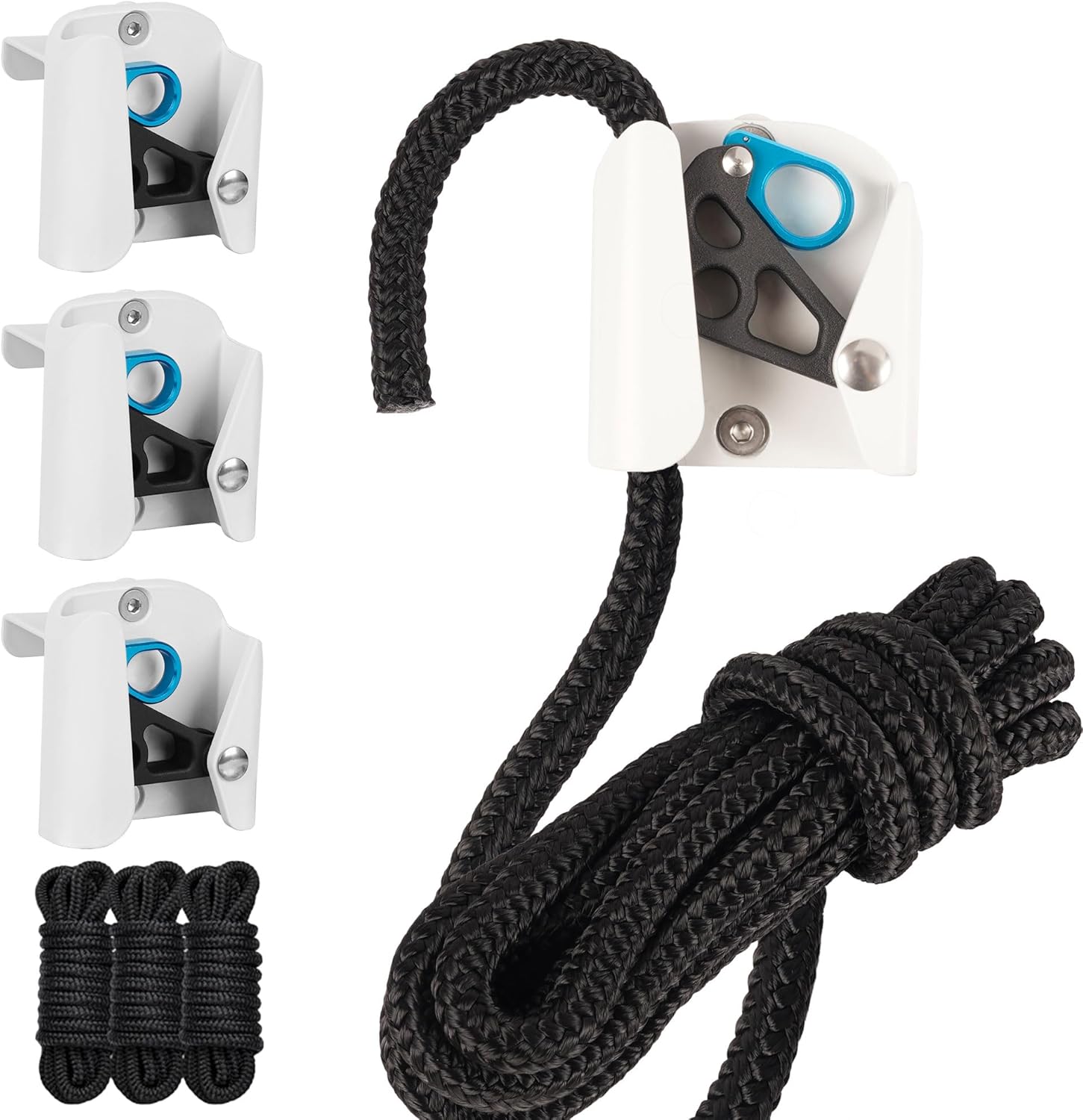 TENGBASE 4PS Pontoon Boat Fender Hanger, 1-1\/4 inch Rail Mount, Fits 3\/8-5\/8 inch Ropes