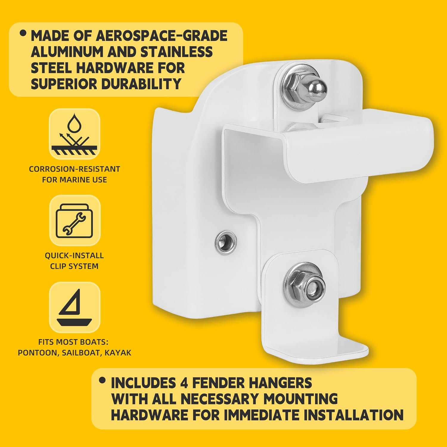 TENGBASE 4PS Pontoon Boat Fender Hanger, 1-1\/4 inch Rail Mount, Fits 3\/8-5\/8 inch Ropes - Image 4