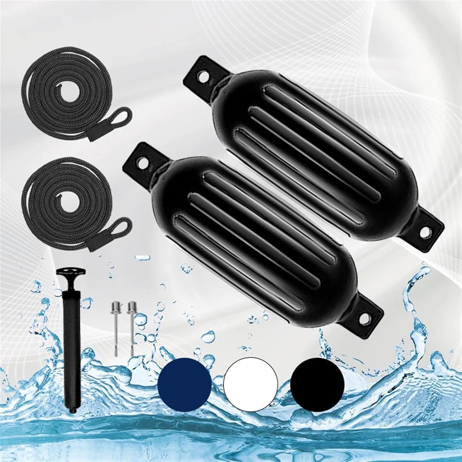 UNKOMN Marine Accessories 2 PCS 15.8inch Twin Eyes Boat fenders Bumpers with Ribbed Boat Fenders for Docking White,White&Blue and Black - Image 2