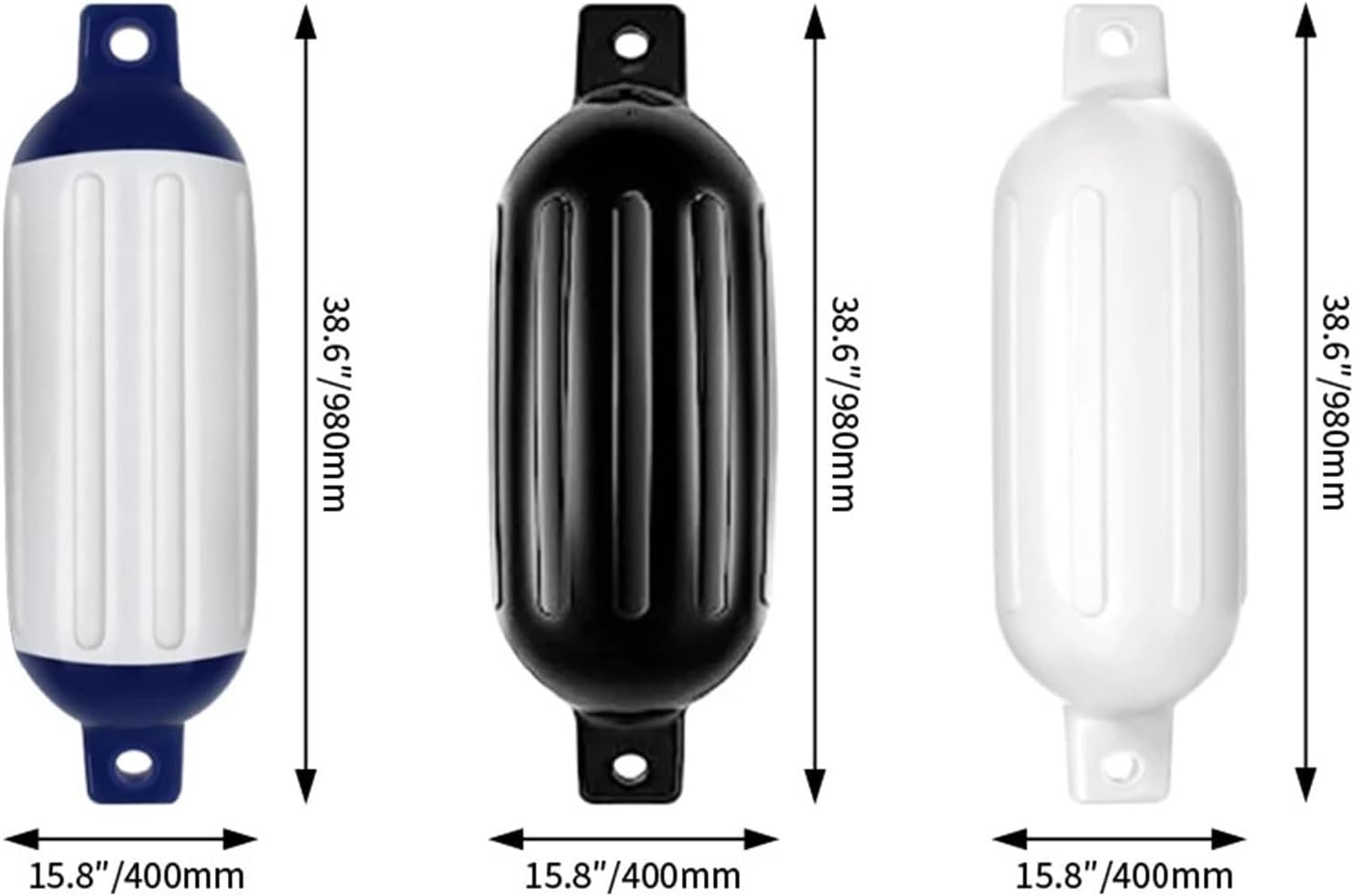 UNKOMN Marine Accessories 2 PCS 15.8inch Twin Eyes Boat fenders Bumpers with Ribbed Boat Fenders for Docking White,White&Blue and Black - Image 3