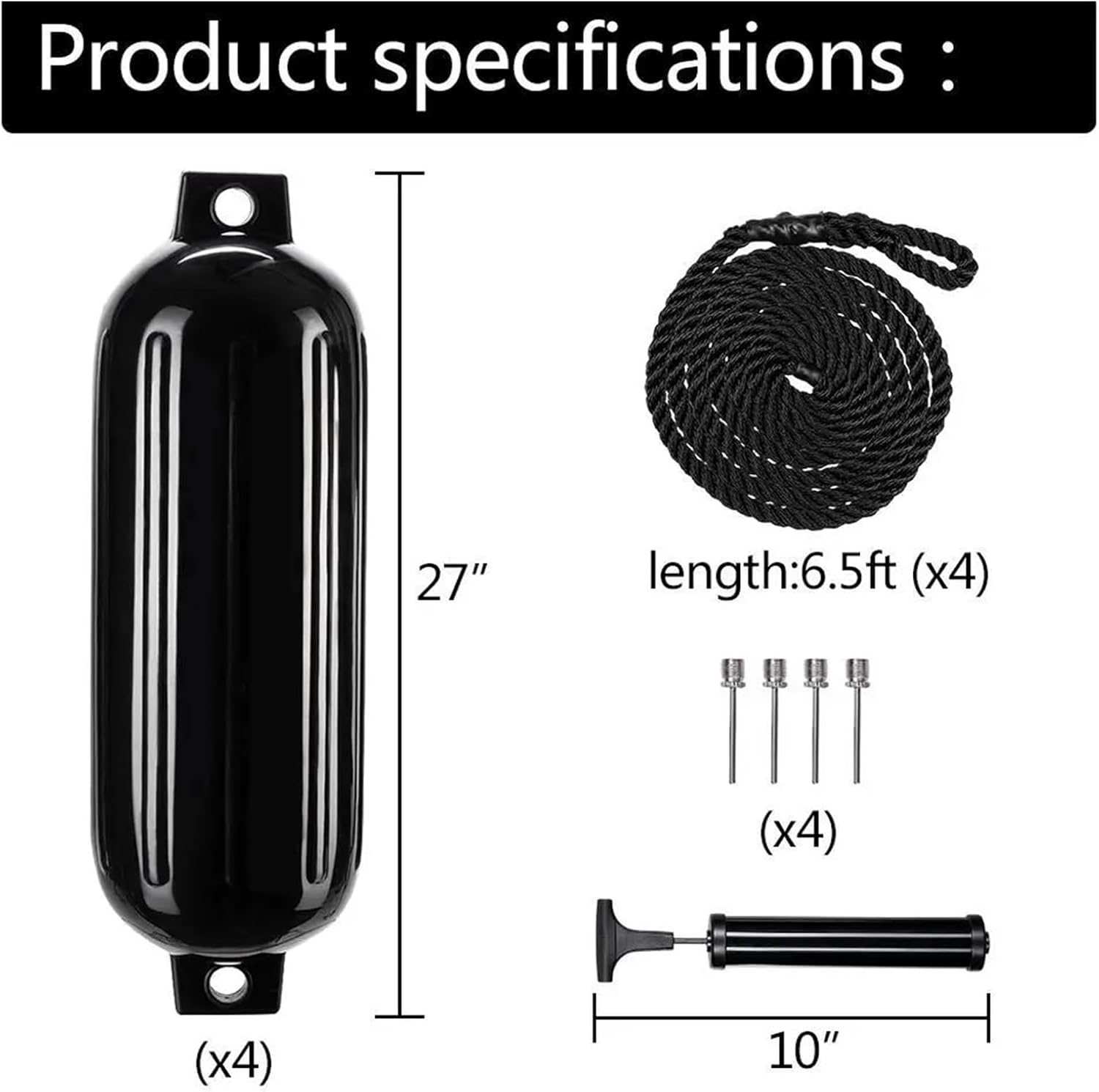 UNKOMN Marine Accessories 4 pcs 8.5" x 27" \/ 210mmx680mm(g3) Boat fenders Bumper - Image 7