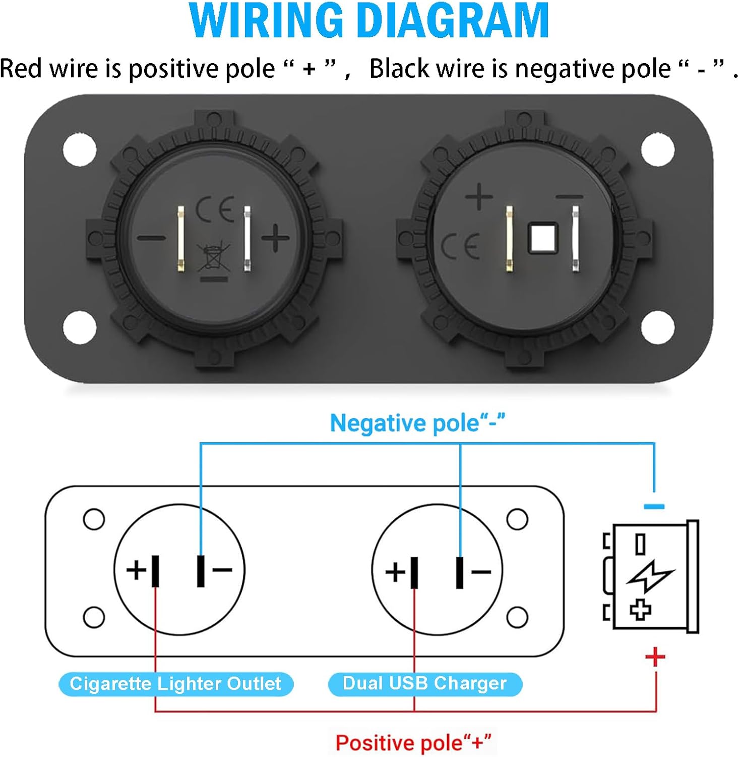 Upgraded 78W 3 Port 12V 24V USB Outlet Cigarette Lighter Socket Panel, Dual 30W PD and QC3.0 Multi Port Cylinder Charger with Button Switch and 150W Lighted Socket 2 in 1 DIY Kit for Car Boat RV, etc. - Image 5