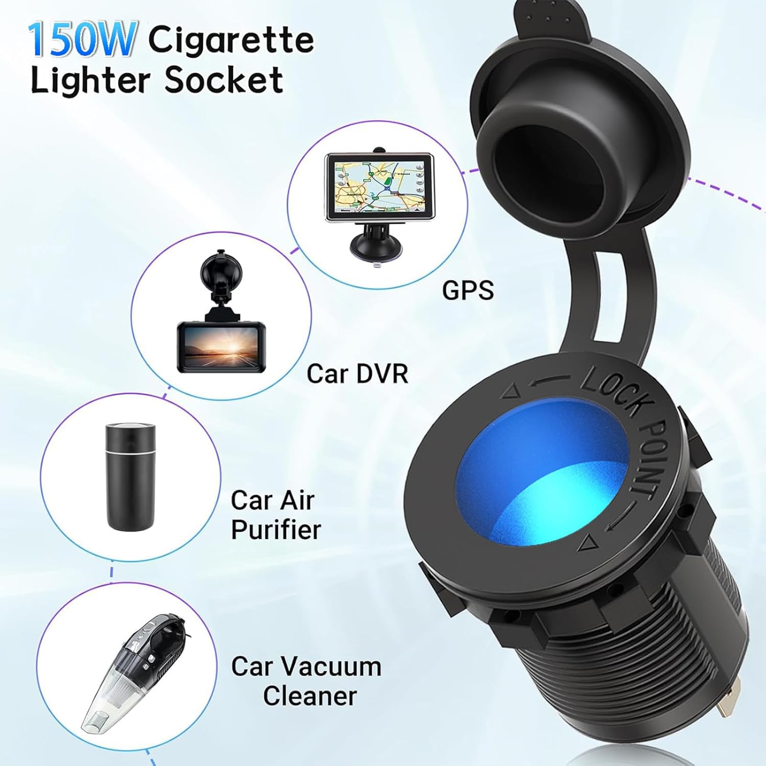 Upgraded 78W 3 Port 12V 24V USB Outlet Cigarette Lighter Socket Panel, Dual 30W PD and QC3.0 Multi Port Cylinder Charger with Button Switch and 150W Lighted Socket 2 in 1 DIY Kit for Car Boat RV, etc. - Image 3