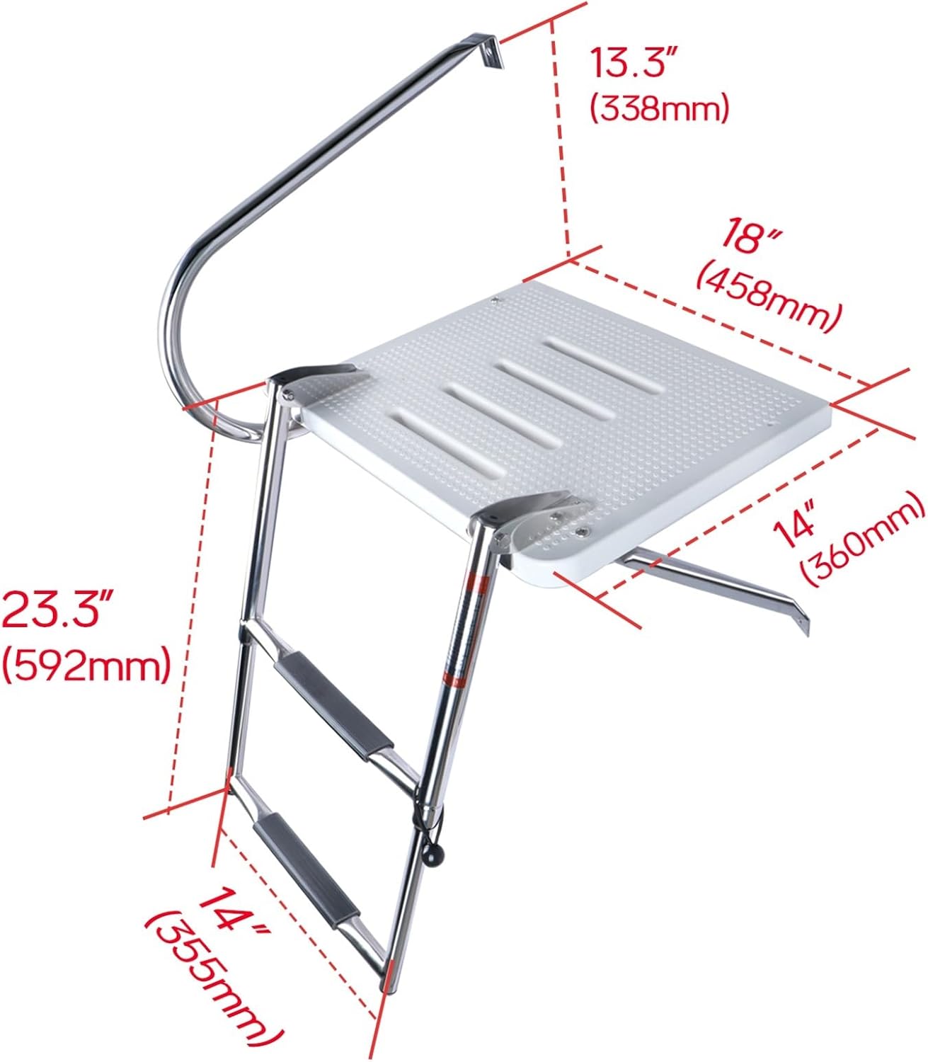 Windzerdong Boat Accessories Marine S.S Boarding Stainless Steel Polished Ladder with ABS Swim Platform Dual Handrails(3 Step) - Image 2