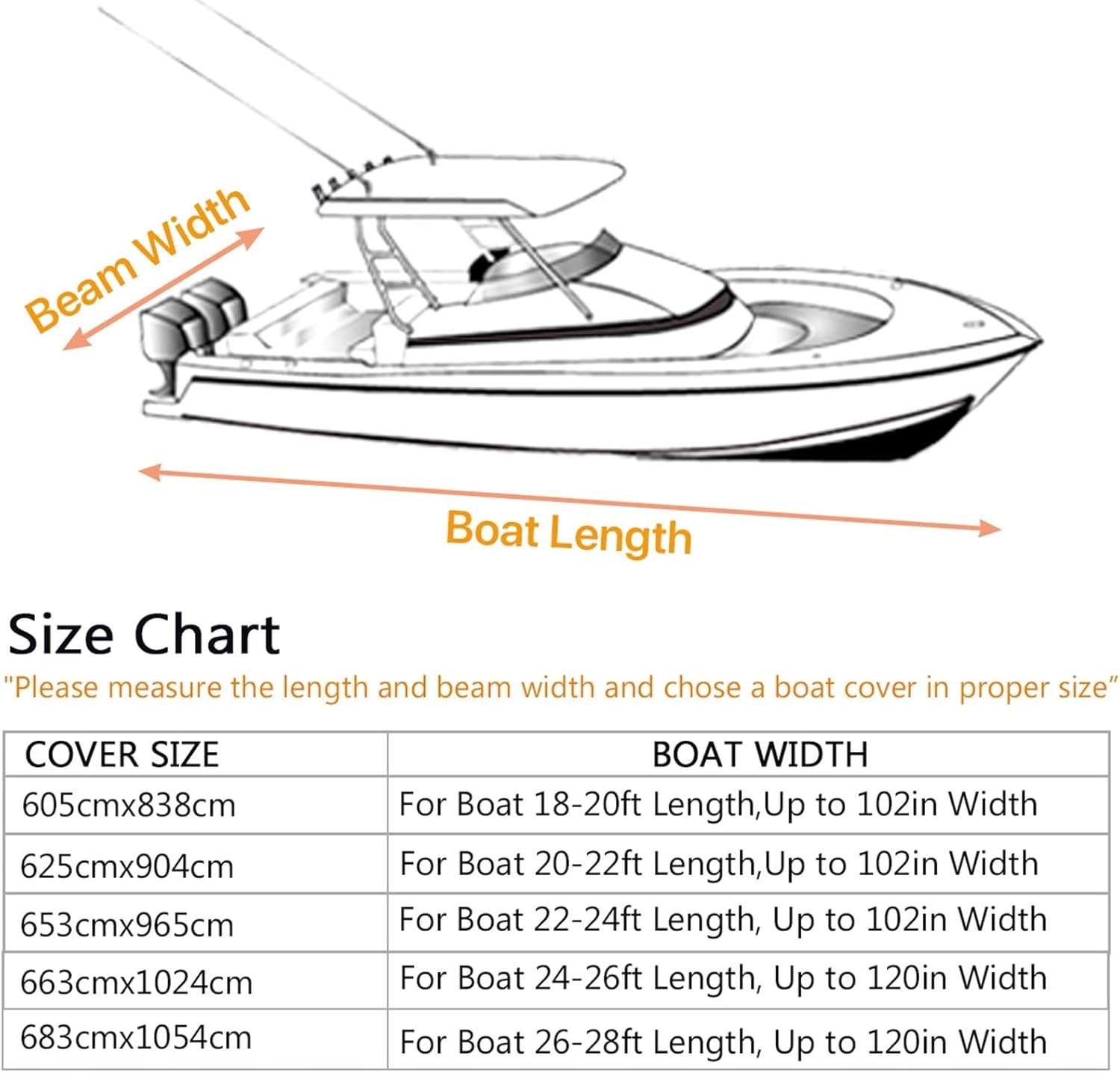 Wingxaoyy Marine Accessories 18-28ft 600D Jumbos Cruiser Boat-Cover Heavy-Duty Oceansouth Marine Water Sun Proof UV Protection Fish-Ski VHull Mooring Cover(26-28FT) - Image 4