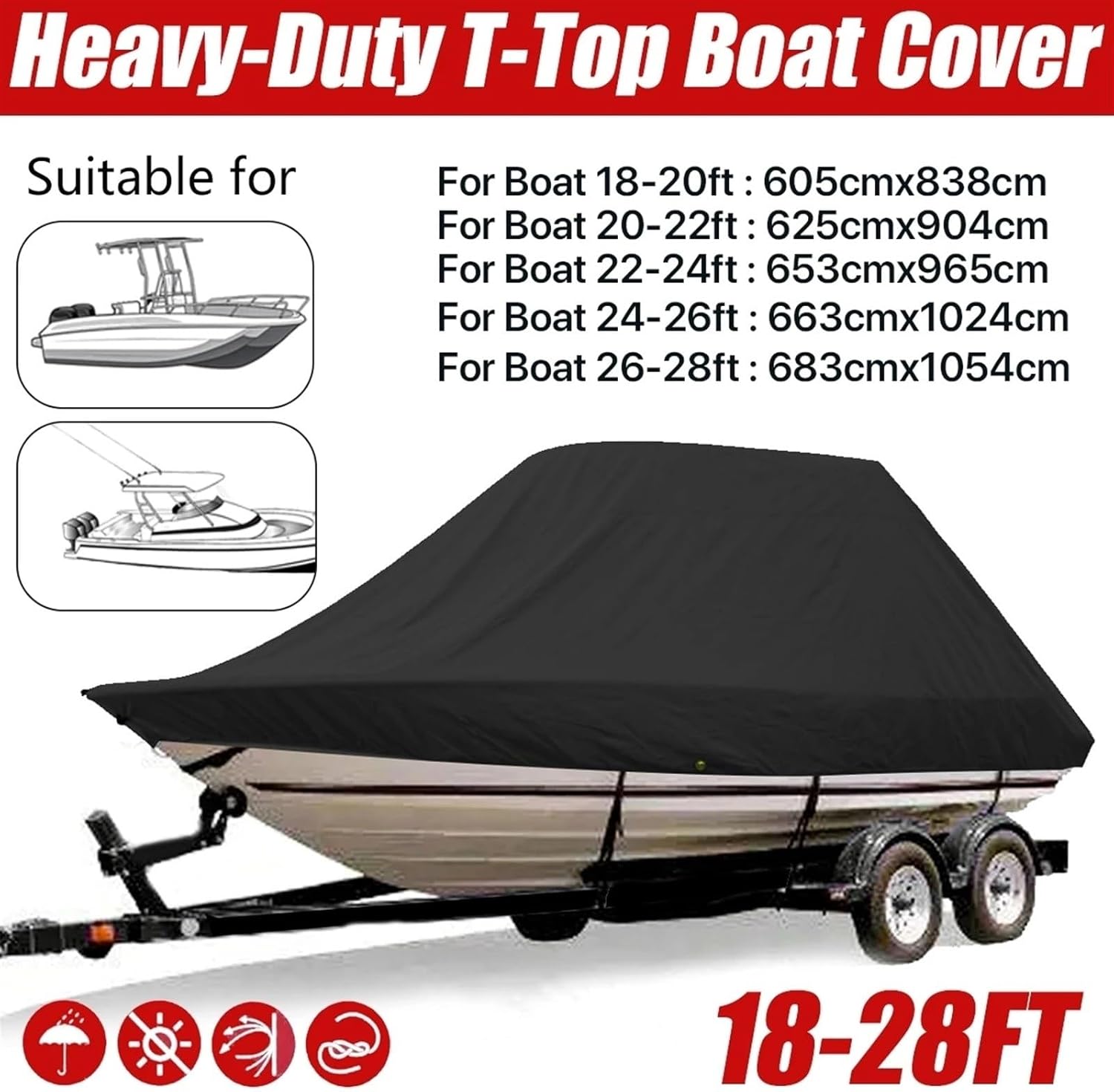 Wingxaoyy Marine Accessories 18-28ft 600D Jumbos Cruiser Boat-Cover Heavy-Duty Oceansouth Marine Water Sun Proof UV Protection Fish-Ski VHull Mooring Cover(Grey 22-24ft) - Image 3