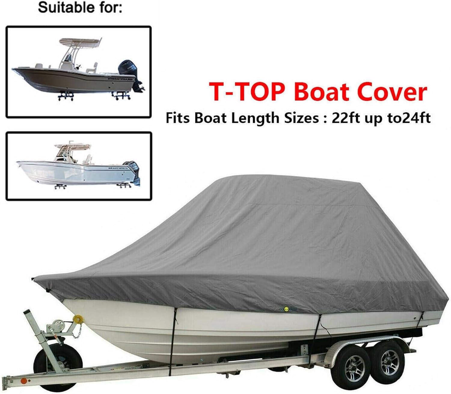 Wingxaoyy Marine Accessories 18-28ft 600D Jumbos Cruiser Boat-Cover Heavy-Duty Oceansouth Marine Water Sun Proof UV Protection Fish-Ski VHull Mooring Cover(Grey 22-24ft) - Image 2