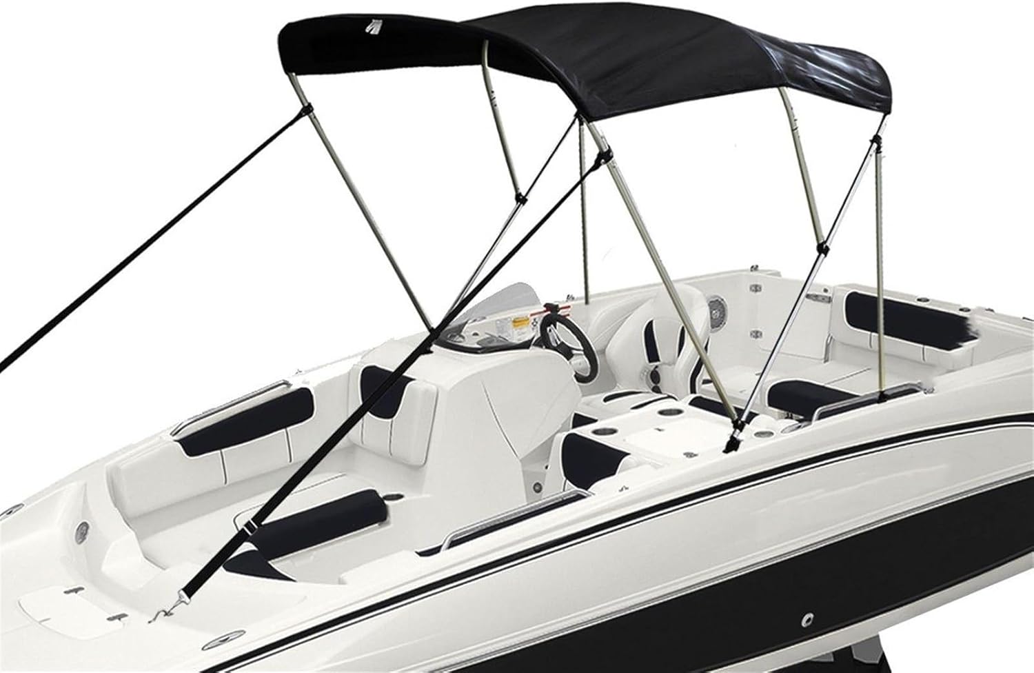 Wingxaoyy Marine Accessories 3 Bow Biminii Top Canvas Cover Roof Canopy Boot Cover w\/Frame 600D Waterproof Sunshade UV Protection for V-Hull Jon Boats(79-90 Black)