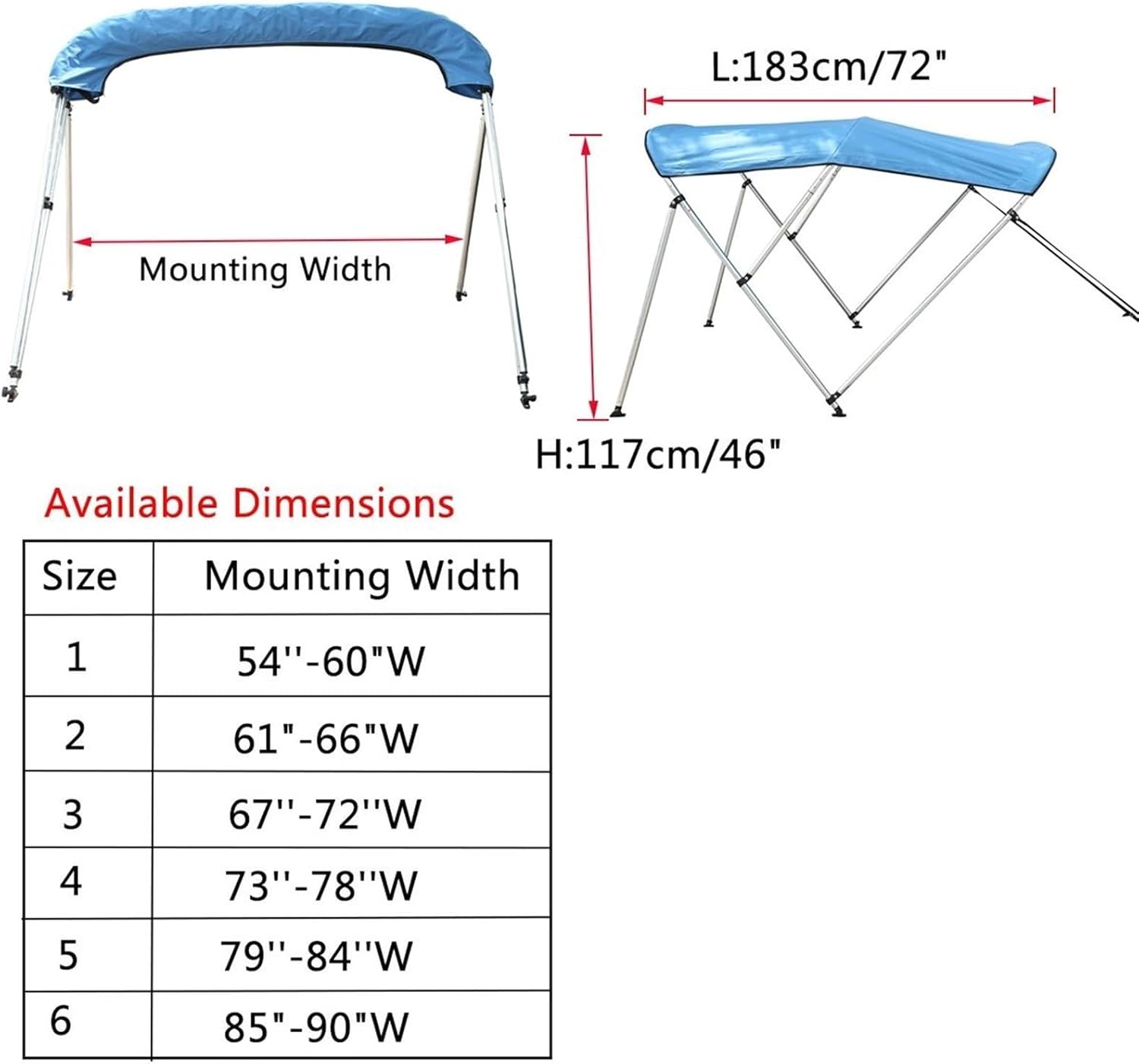 Wingxaoyy Marine Accessories 600D 3 Bow Bimini Top Canvas Cover Boot Cover with Frame Waterproof Anti-UV Sun Shade Heavy Duty Boat Roof Canopy Cover(79-90) - Image 2