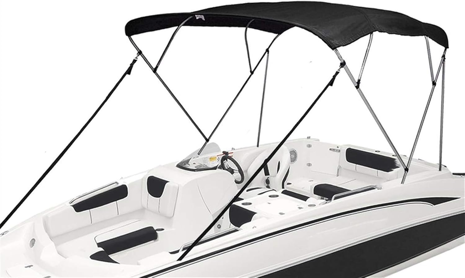 Wingxaoyy Marine Accessories 600D 4 Bow Biminii Top Replacement Canvas Cover Boot Cover with Frame Waterproof Boat Cover for V-Hull\/Jon\/Center Console Boat(Blue 91-103W) - Image 8