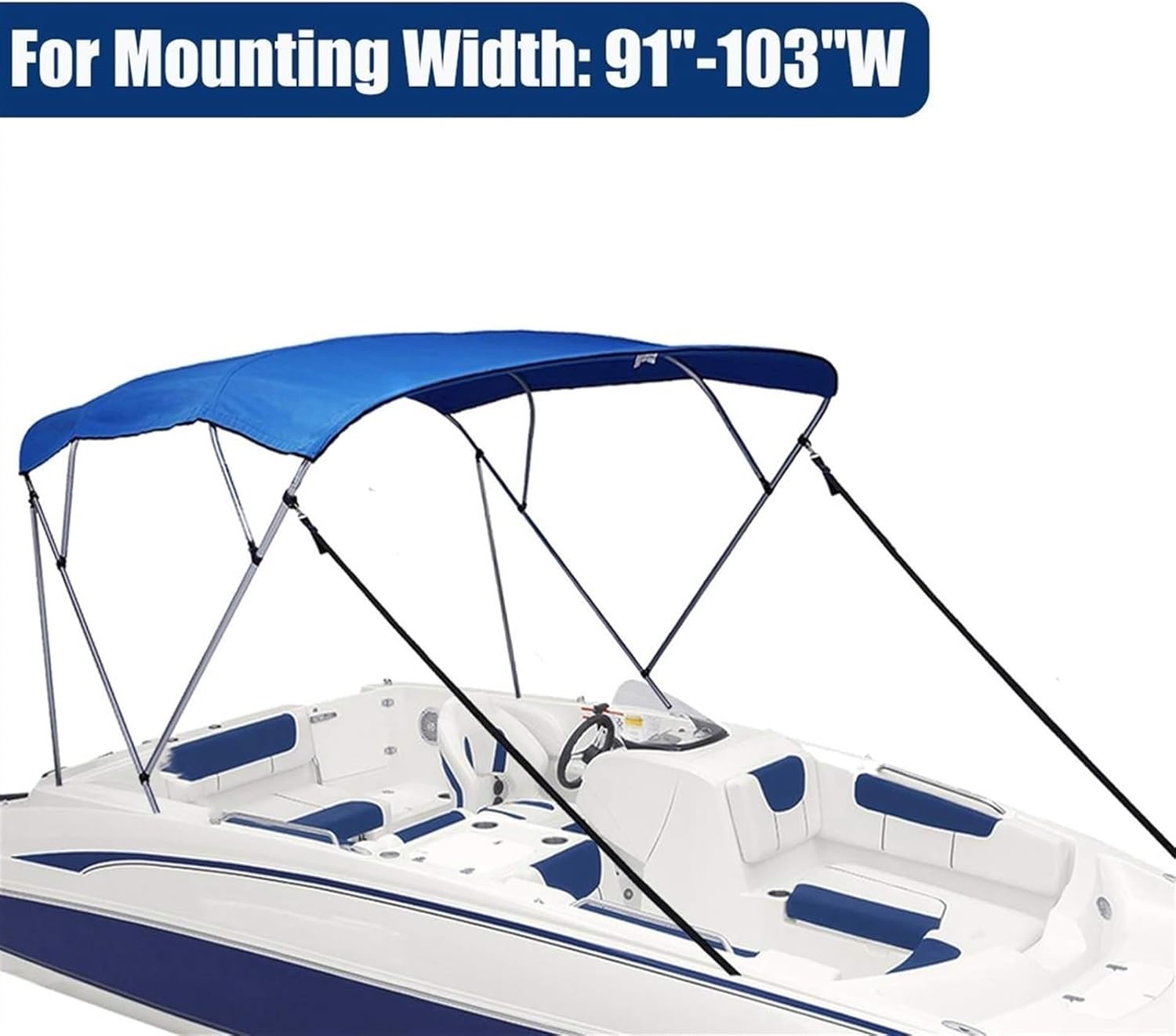 Wingxaoyy Marine Accessories 600D 4 Bow Biminii Top Replacement Canvas Cover Boot Cover with Frame Waterproof Boat Cover for V-Hull\/Jon\/Center Console Boat(Blue 91-103W) - Image 2