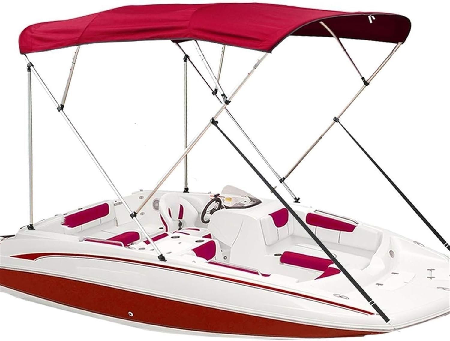 Wingxaoyy Marine Accessories 600D 4 Bow Boat Pontoon Biminii Top Canvas Replacement Cover Boot Cover with Frame for V-Hull Boat Jon Boat Center Console Boat(91-103W)