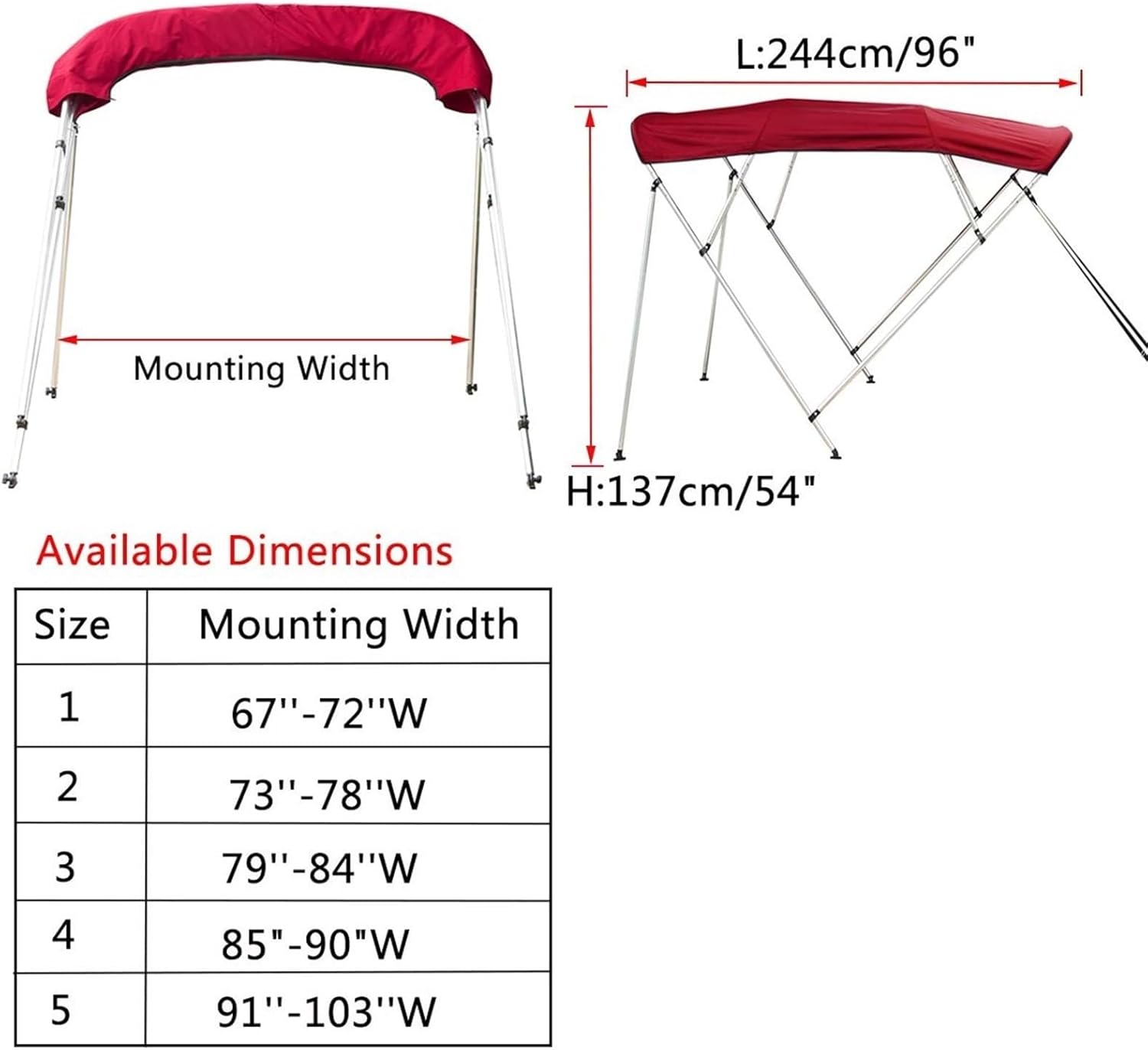Wingxaoyy Marine Accessories 600D 4 Bow Boat Pontoon Biminii Top Canvas Replacement Cover Boot Cover with Frame for V-Hull Boat Jon Boat Center Console Boat(91-103W) - Image 3
