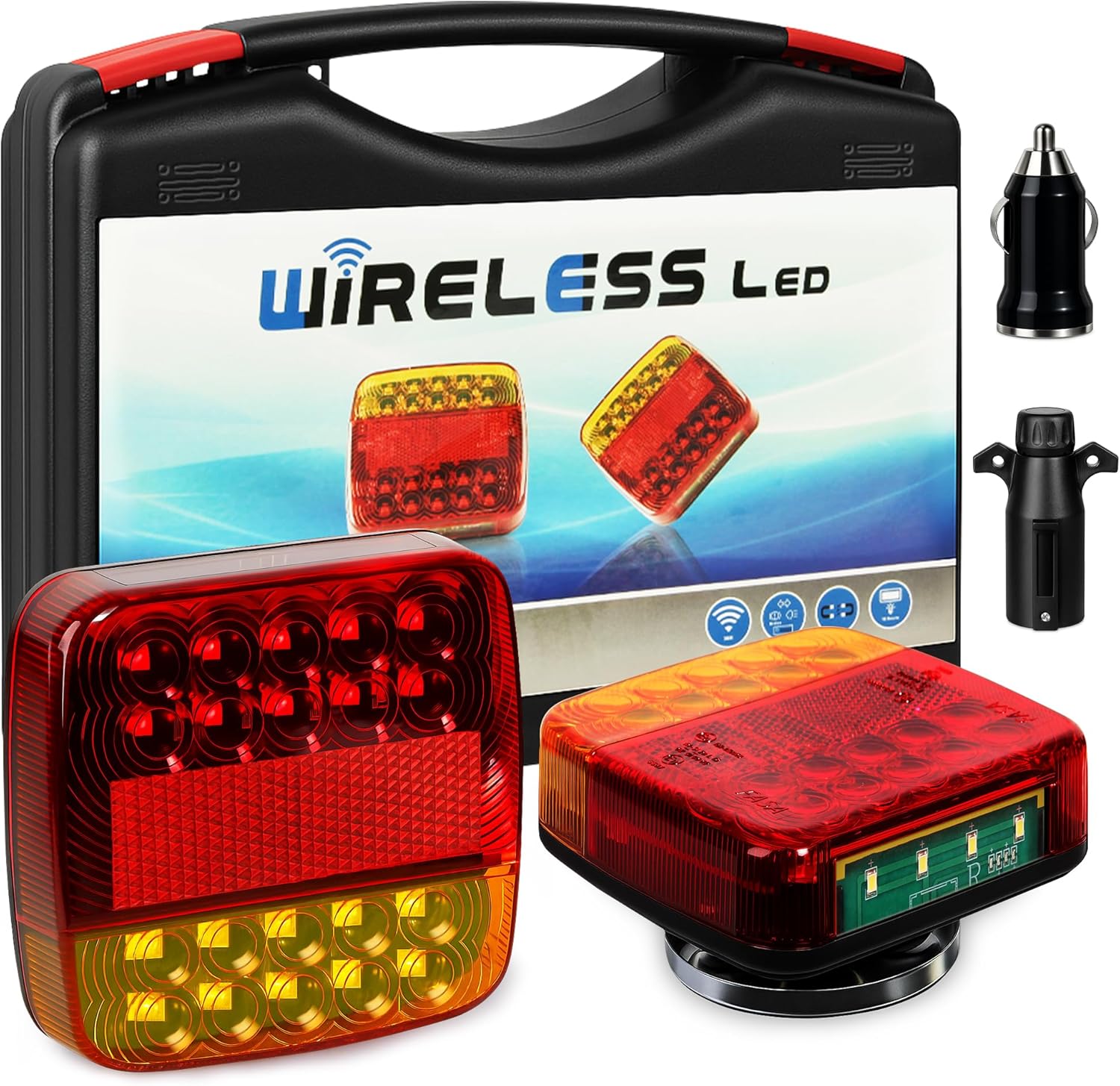Wireless Magnetic Trailer Lights \u2013 Rechargeable LED Trailer Light Kit with Turn, Brake, Stop Lights, No Wiring Needed - Portable Wireless Lights for Truck, RV, Boat, Camper, Caravan, Utility Trailers