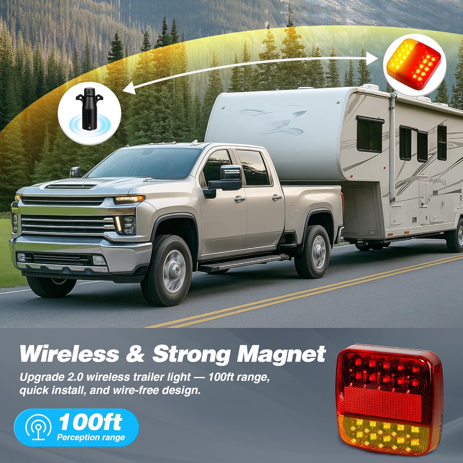 Wireless Magnetic Trailer Lights \u2013 Rechargeable LED Trailer Light Kit with Turn, Brake, Stop Lights, No Wiring Needed - Portable Wireless Lights for Truck, RV, Boat, Camper, Caravan, Utility Trailers - Image 4