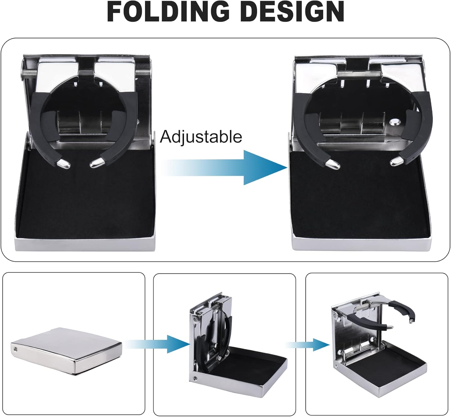 XinKunmarine 2PCS Boat Cup Holder,Stainless Steel Adjustable Holder for Cup Bottle Beverage,Folding Drink Holders for Marine Boat,Pontoon Boat,Truck,RV,Yacht - Image 3